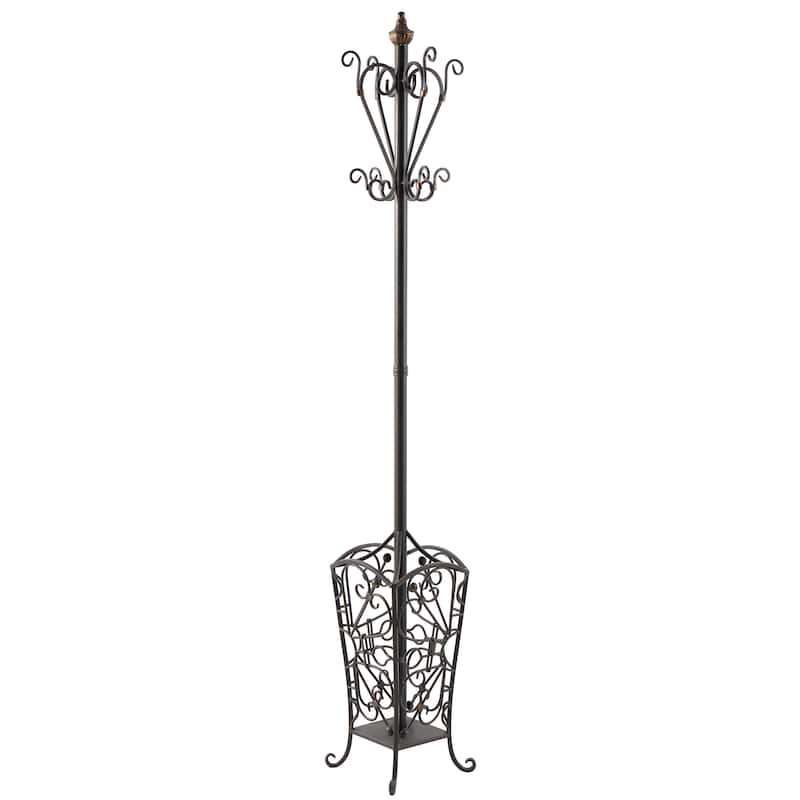 Metal Vintage Style Coat Rack with Scroll Designs - Black - Roche River Decor - 11"Wx11"Lx74"H