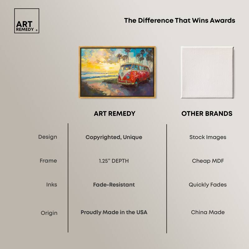 Art Remedy Memories At The Beach Framed Colorful Coastal 1 Piece Canvas Wall Art
