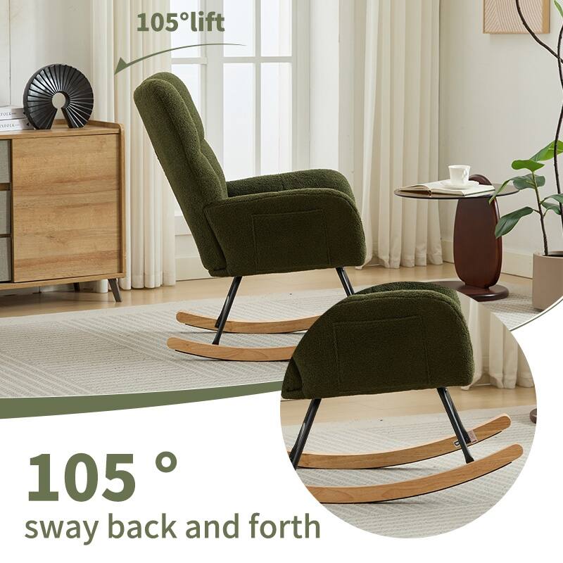 Modern Upholstered Glider Rocking Chair with Solid Wood Legs