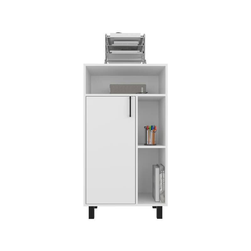 Base Cabinet, 1 Door, 3 Shelves, 4 Legs with durable engineered wood construction, White