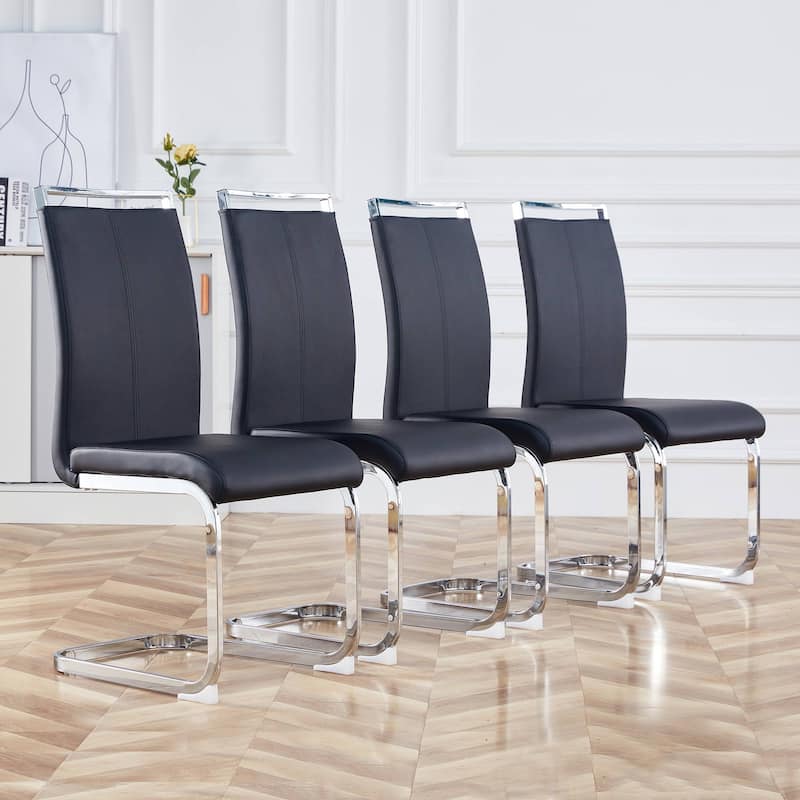 Modern Dining Chairs PU Faux Leather set of 4 - Black