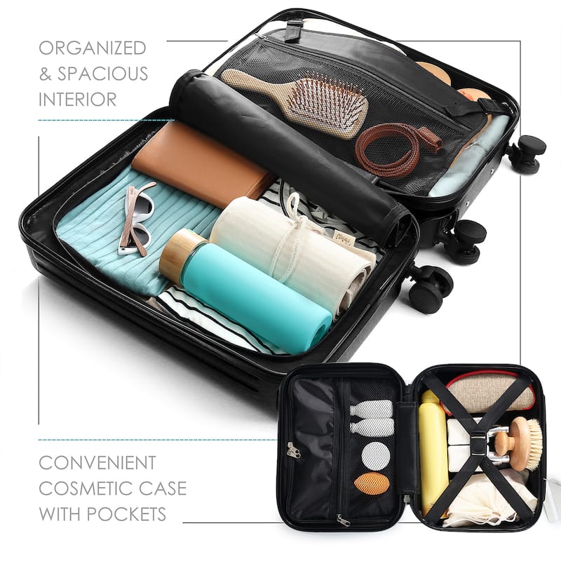 Empyrean Airline Approved Durable Carry-On Luggage 22x14x9 - Lightweight Carry On Suitcase Set with Small Cosmetic Case
