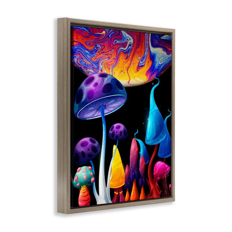 Stupell Whimsical Mushrooms in Space Framed Floater Canvas Wall Art Design By Kim Allen