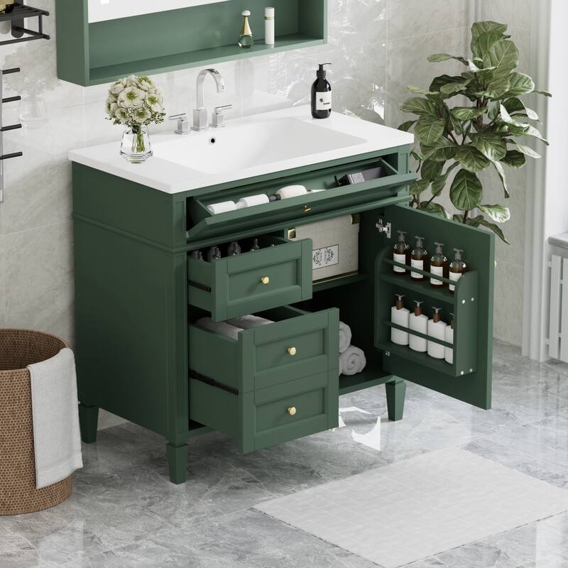 30''/36'' Bathroom Vanity with Top Sink, Modern Bathroom Storage Cabinet with 2 Drawers, a Tip-out Drawer & Adjustable Shelf
