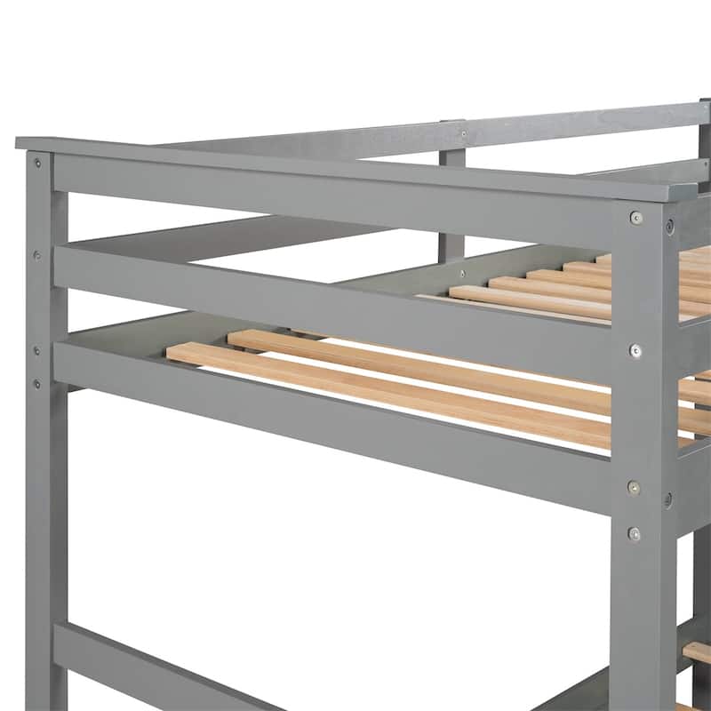 Merax Wood Twin Over Twin Bunk Bed with Trundle and Staircase