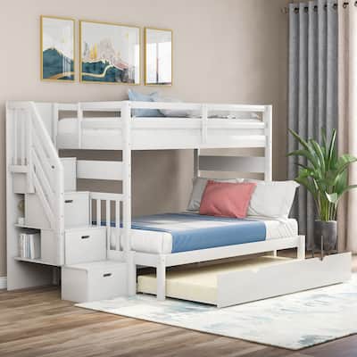 Twin over Twin or Full Bunk Bed with Twin Size Trundle, High Quality Solid Pine Legs and Durable Frame Suitable for Bedroom