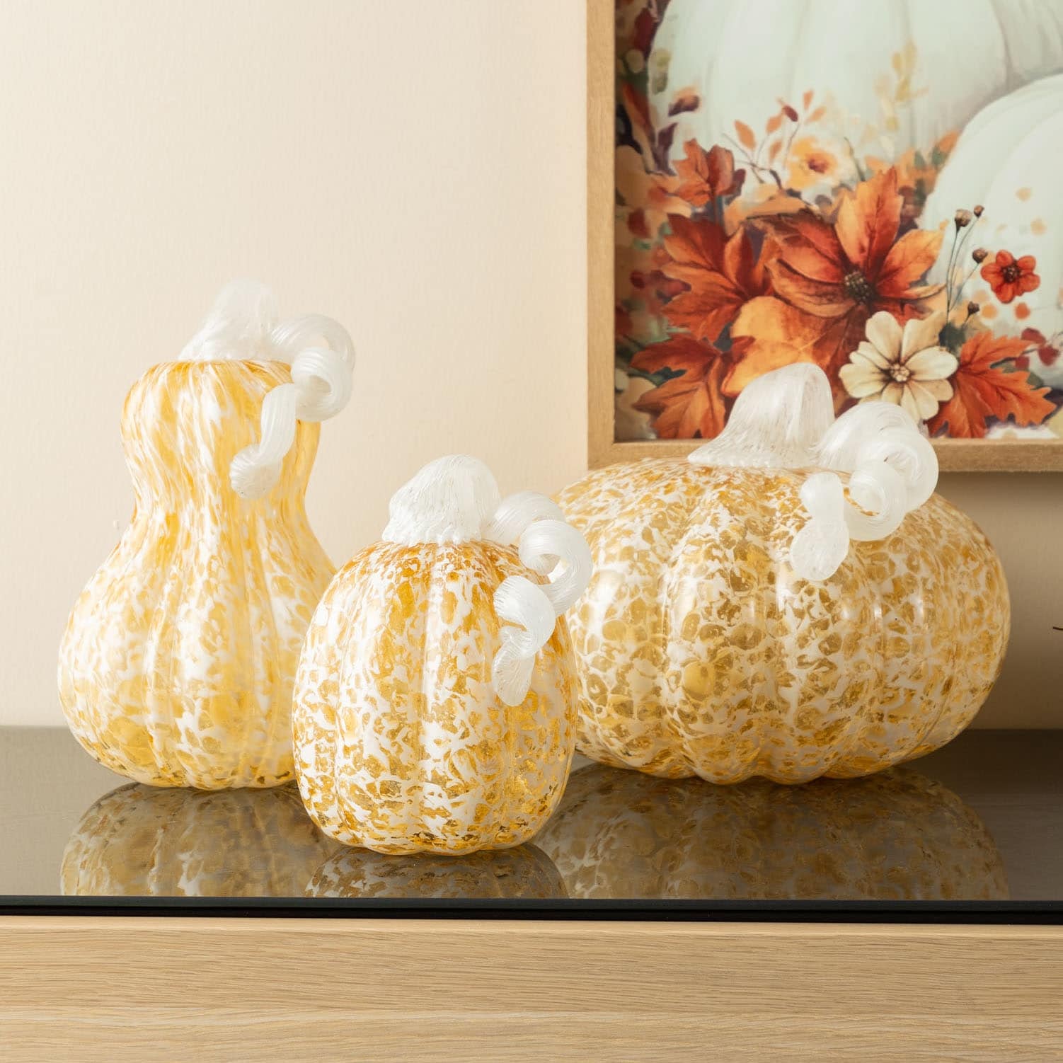 Glitzhome Fall Harvest Amber Dots Glass Pumpkin Thanksgiving Table Decor Holiday Gifts