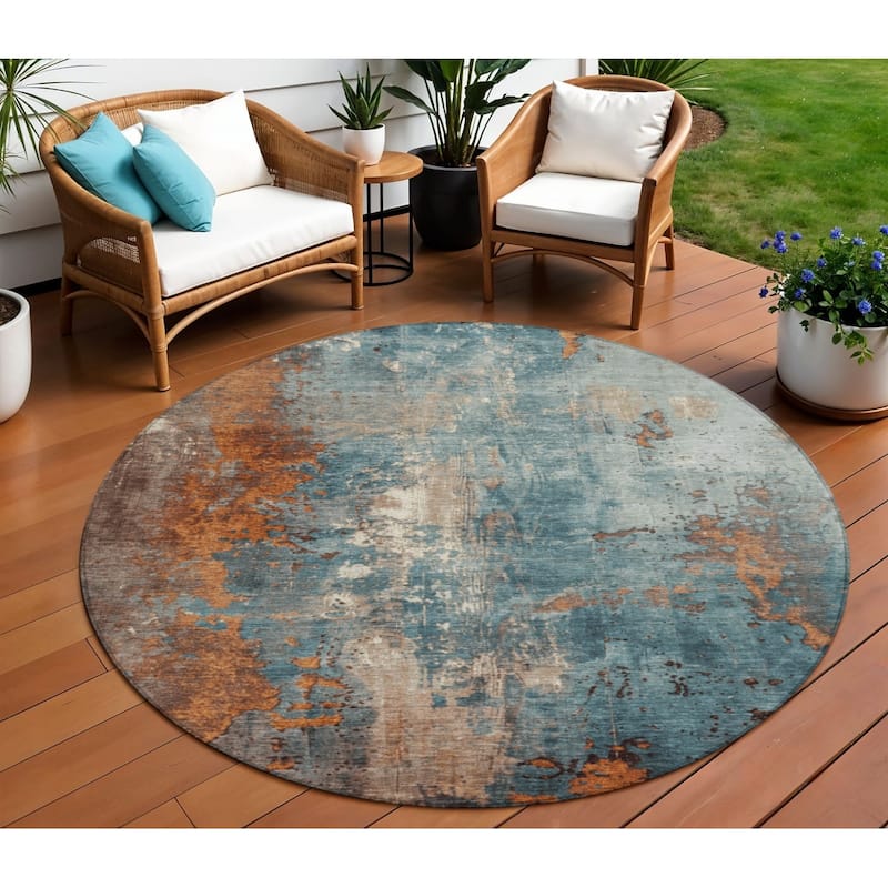 HomeRoots Abstract Transitional Rectangle Outdoor Rug - 8' Round