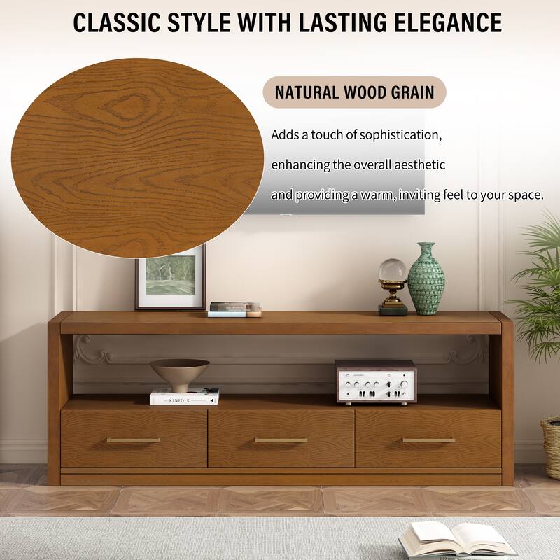 Minimalist Wood TV Stand with 3 Drawers and Large Storage Capacity Shelf for Living Room Bedroom and Office