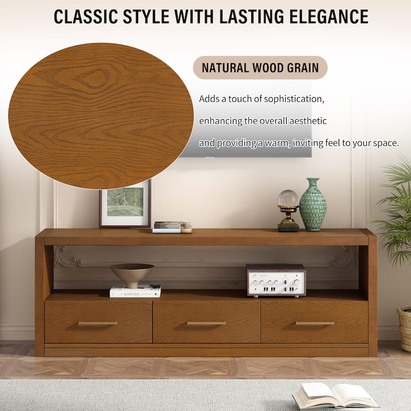 Mirod Stylish TV Stand with Ample Storage,Classic Design with Three Drawers and Spacious Surface,Minimalist Metal Handles