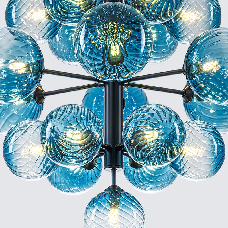 Starsky 19-Light Glam Tiered Cluster Blue Swirled Bubble Chandelier