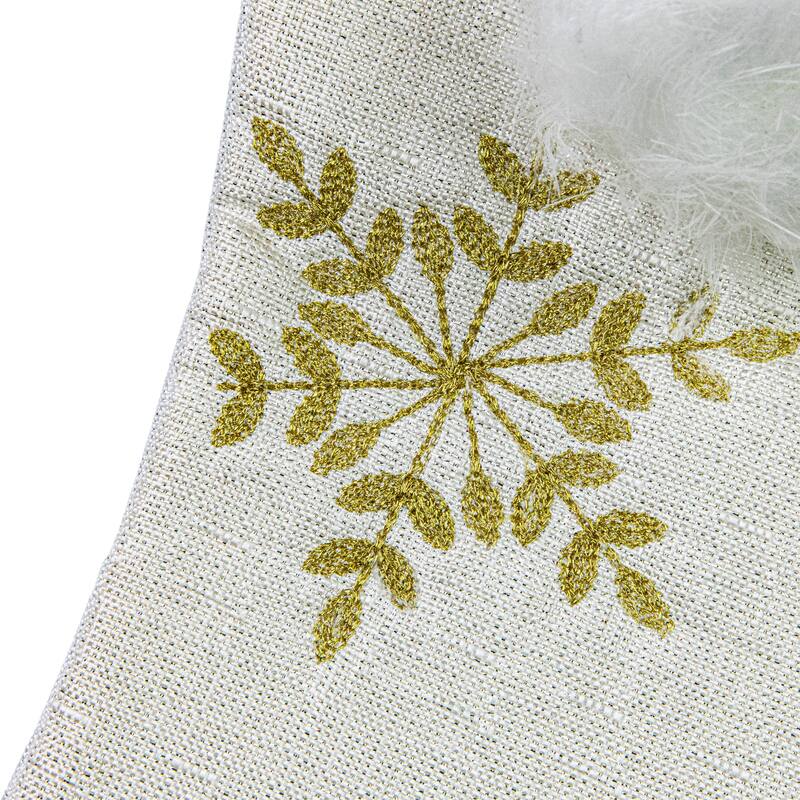 20" Cream with Gold Snowflakes Christmas Stocking with Faux Fur Cuff
