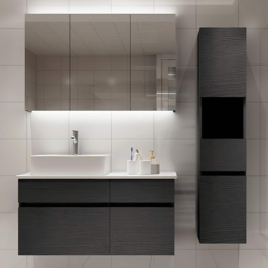 Chelce 32" Black and White Wall Mounted Bathroom Vanity with Faux Marble Countertop and Ceramic Sink