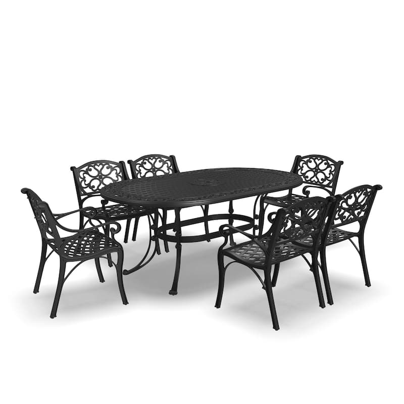 Sanibel Black Aluminum 7 Piece Outdoor Dining Set - 72" x 29" x 42"