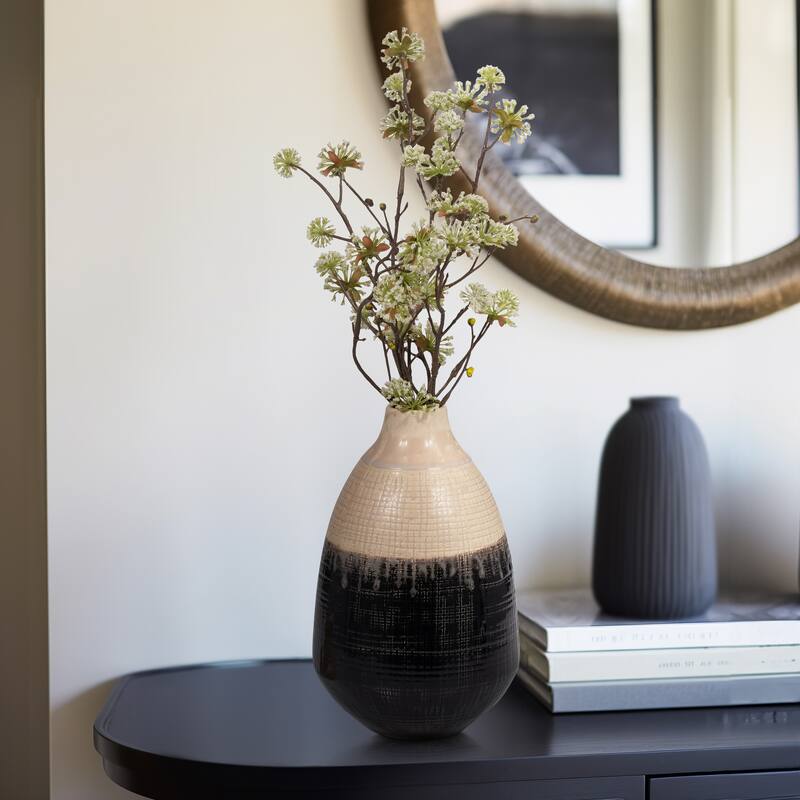 Sagebrook Home Alondra Unique Stoneware Vase with Lid, White, Novelty, Two-tone, Enrich Your Home Decor