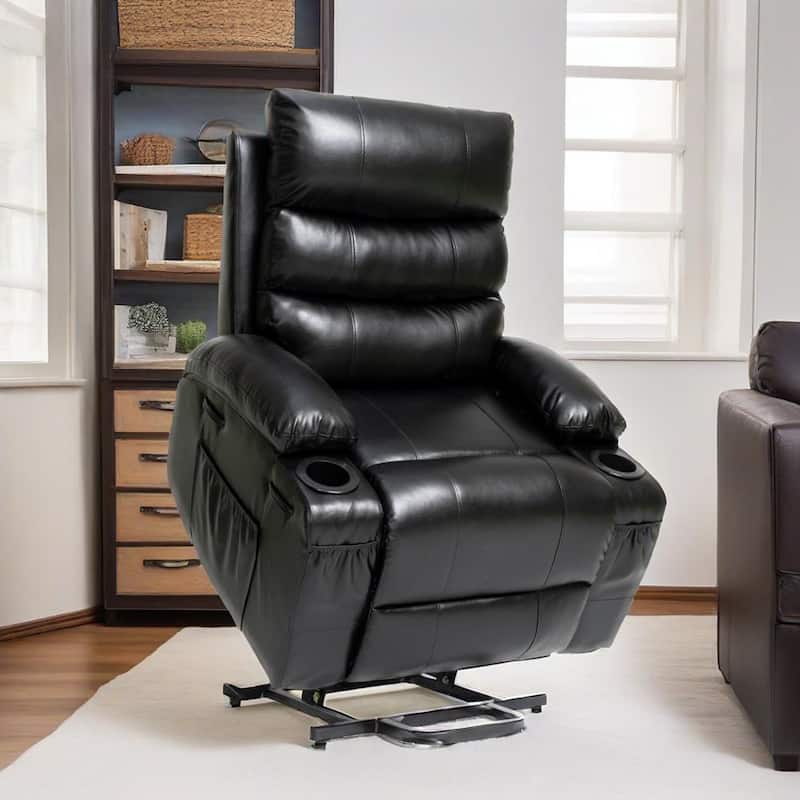 21"W Large Size Electric Power Lift Recliner,8 Point Vibration Massage And Lumber Heat,Remote Control,Side Pockets,Cup Holders