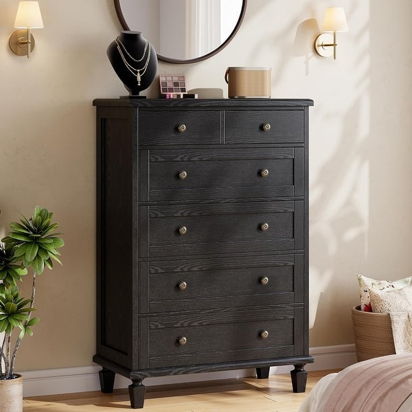 brown vintage dresser 6-Drawer Tall Dresser, Wooden Storage Chest with Carved Handles for Bedroom, Light - On Sale - Bed Bath & Beyond color-custom-colorleaving-a-note