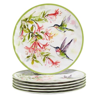 Certified International Hummingbirds Melamine 11" Dinner Plates, Set of 6 - 11" Diameter x 1"