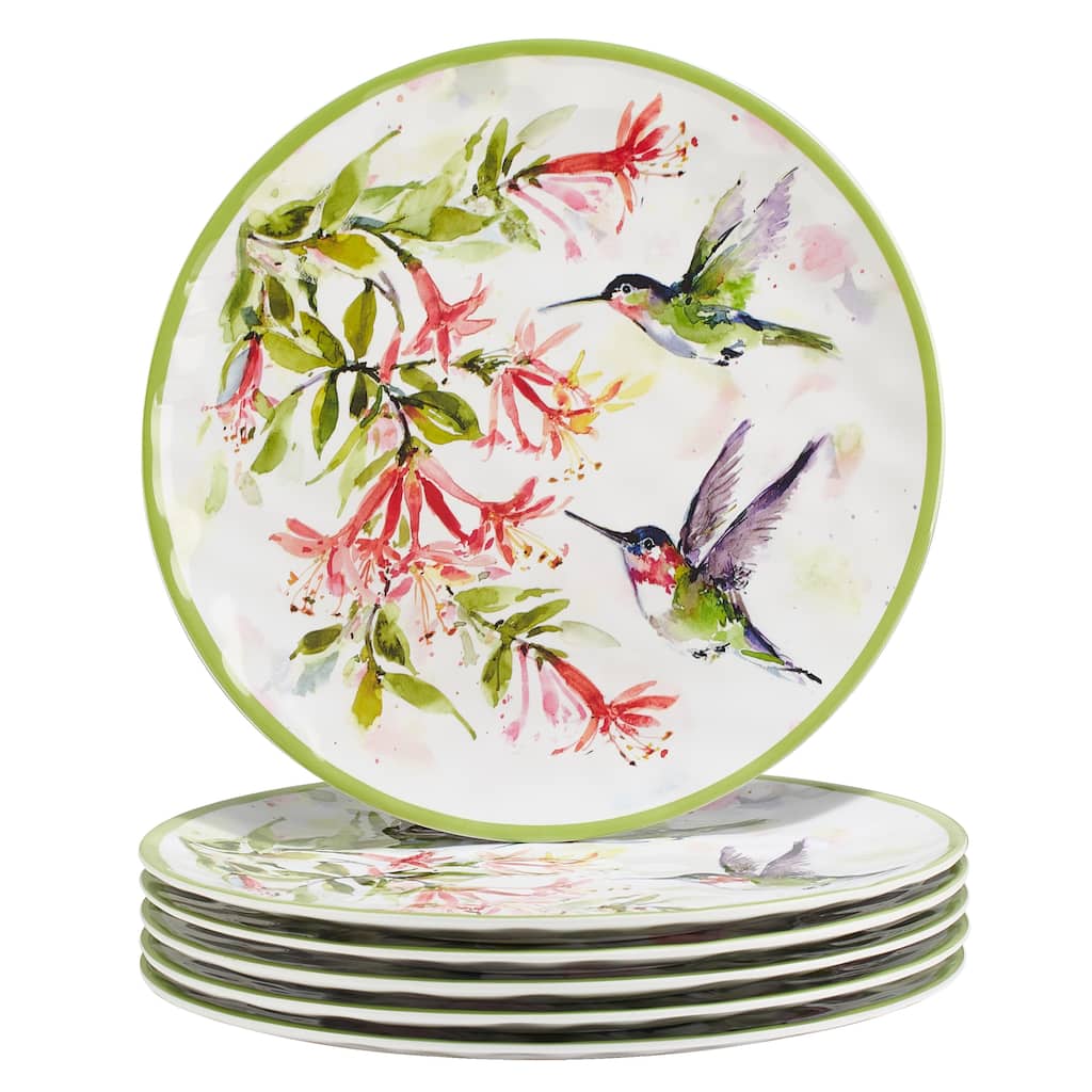Certified International Hummingbirds Melamine 11" Dinner Plates, Set of 6 - 11" Diameter x 1"