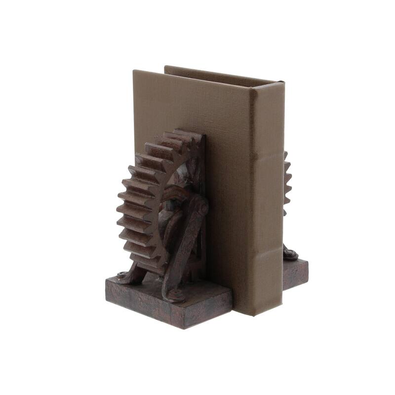 Polystone Gear Decorative Bookends - Set of 2 Brown - Roche River Decor