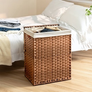 Laundry Hamper with Lid Rattan Basket with Removable Bags and Wheels