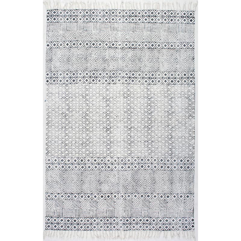 Nuloom Handmade Cotton Diamond Chain Fringe Area Rug