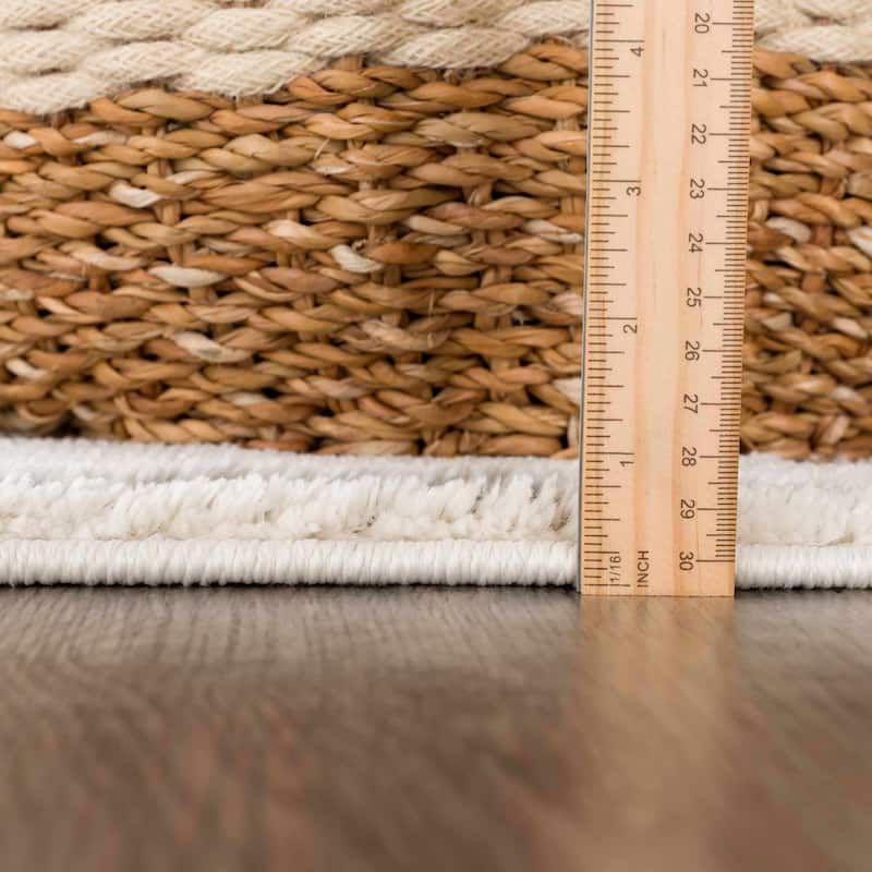 Hauteloom Azana Living Room, Bedroom Area Rug - Farmhouse - High Pile - Bone,Black - 5'3" x 7'