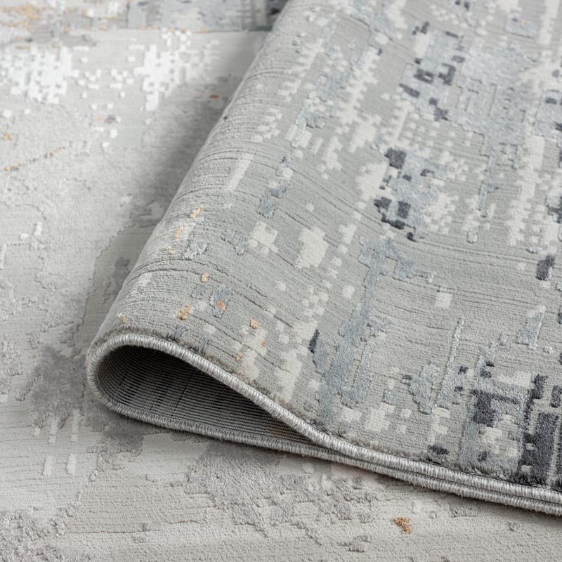 N Natori Bliss Abstract Floral Silver/Gold Modern Area Rug