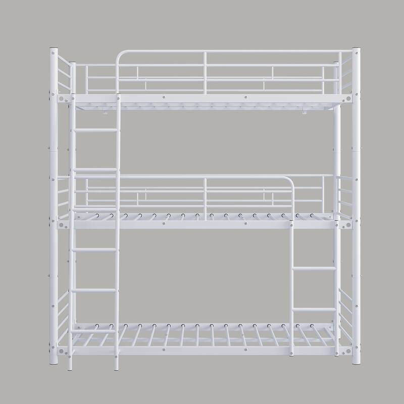 Triple Twin Bunk Beds,Twin Over Twin Over Twin Metal Bunk Bed Platform Frame,3 Bed Bunk Beds with Guardrails,Ladder & Storage