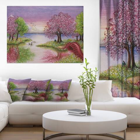 Romantic Lake in Pink and Green - Extra Large Wall Art Landscape