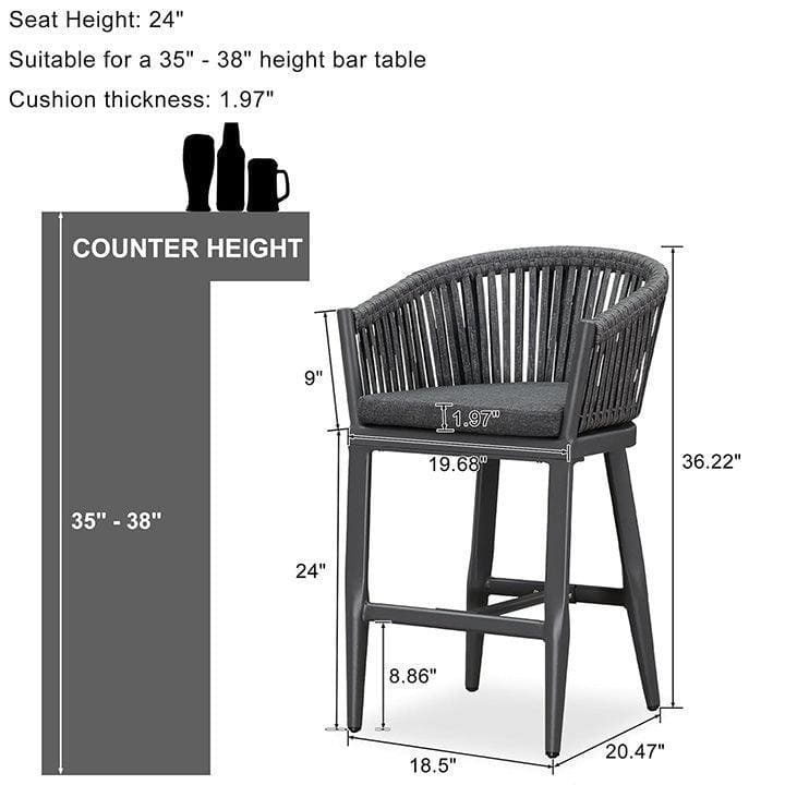 PURPLE LEAF Outdoor Bar Stools Set of 2 Patio Metal Modern Wicker Bar Chairs Woven Aluminum Barstools