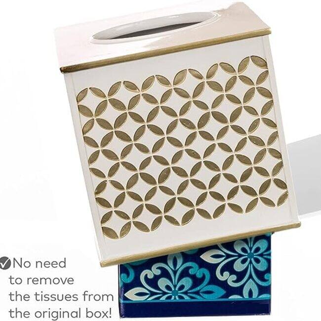 Creative Scents Diamond Lattice White Tissue Box Cover Square - White/Gold