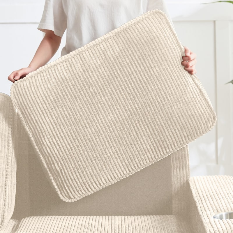 83.86" Corduroy Fabric 3-Seater Sofa with Cup Holders