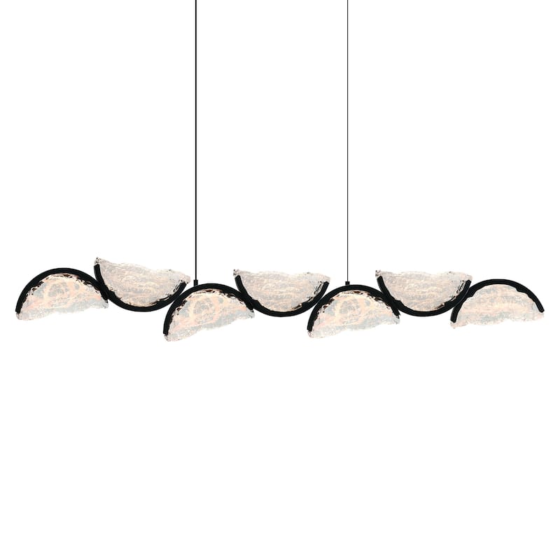 Moon Integrated LED 54in Black Chandelier with Handcrafted Glass