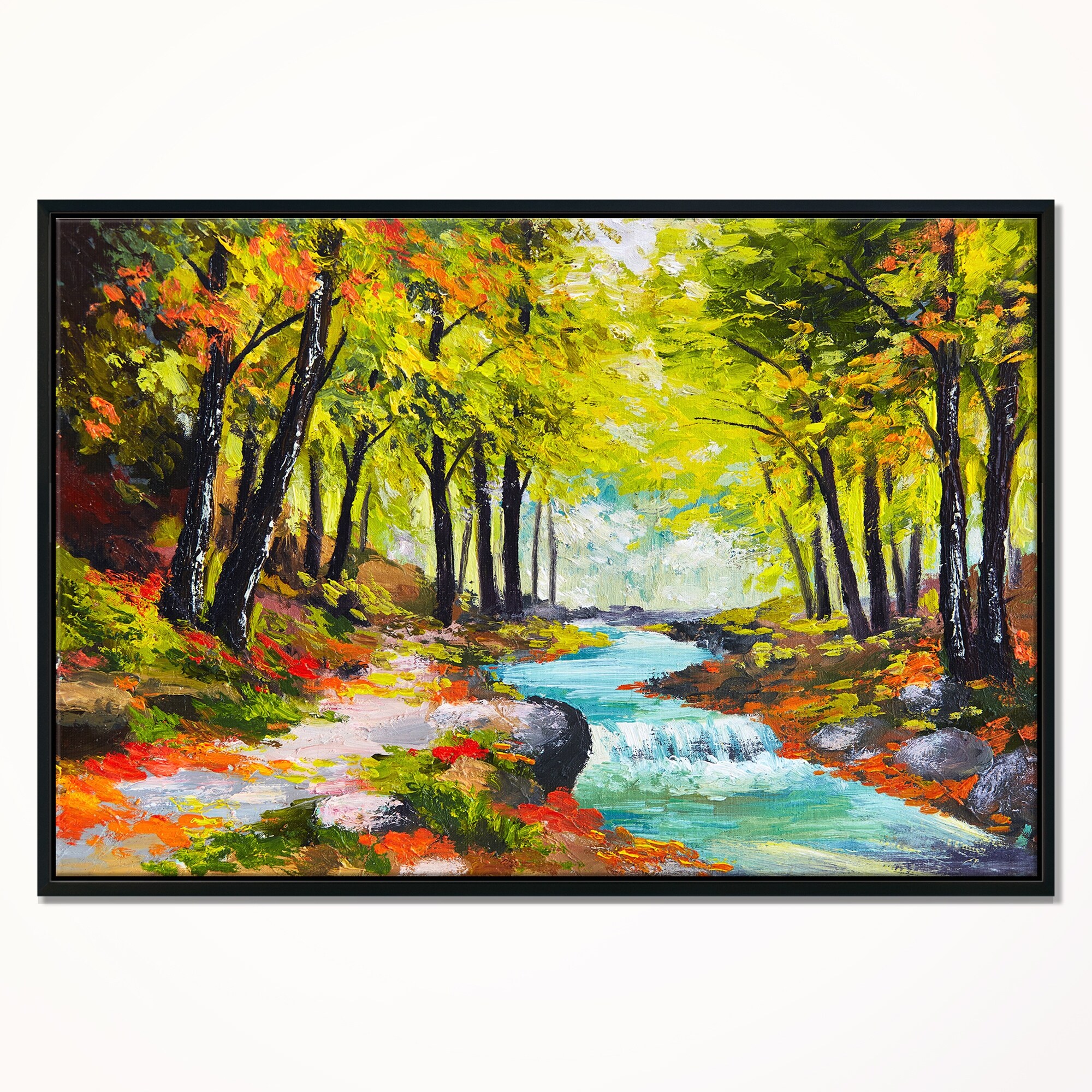 Shop Designart River In Green Autumn Forest Landscape Painting