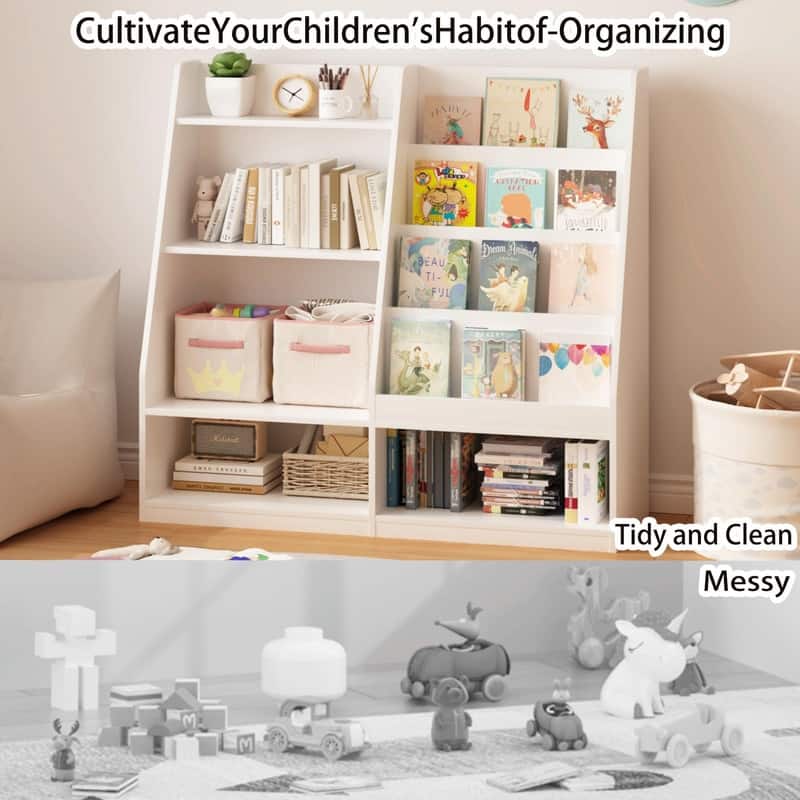 Kids Wooden Bookshelf and Toy Storage Organizer with 4-Tier Shelves