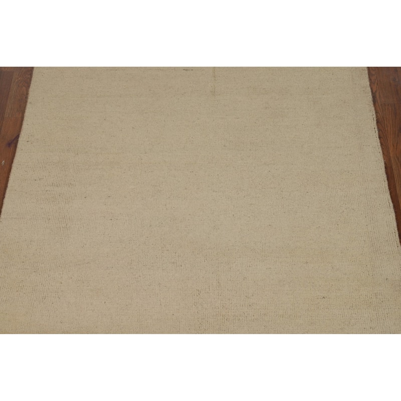 Solid Gabbeh Oriental Rug Hand-Knotted Wool Carpet - 3'7"x 7'3"