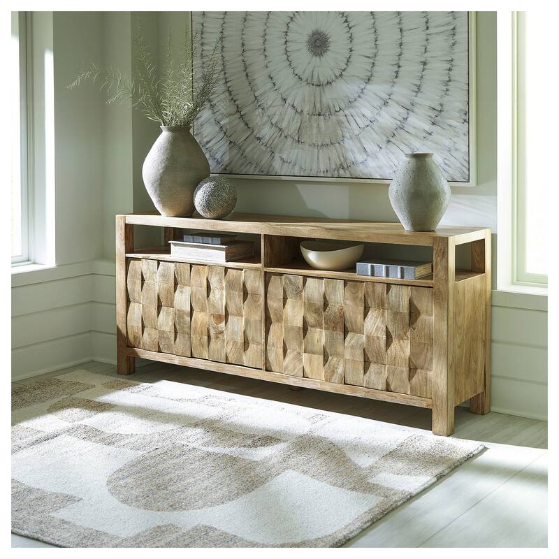 Signature Design by Ashley Hudwick Natural Brown Accent Cabinet - 68"W x 16"D x 30"H