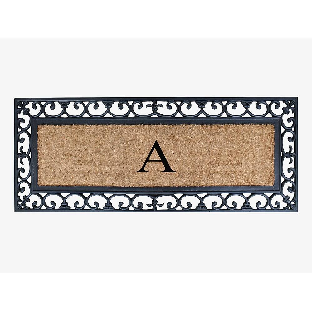 Non Slip Coir Low Profile Myla Monogrammed Entry Doormat, 17.7"x47.25"