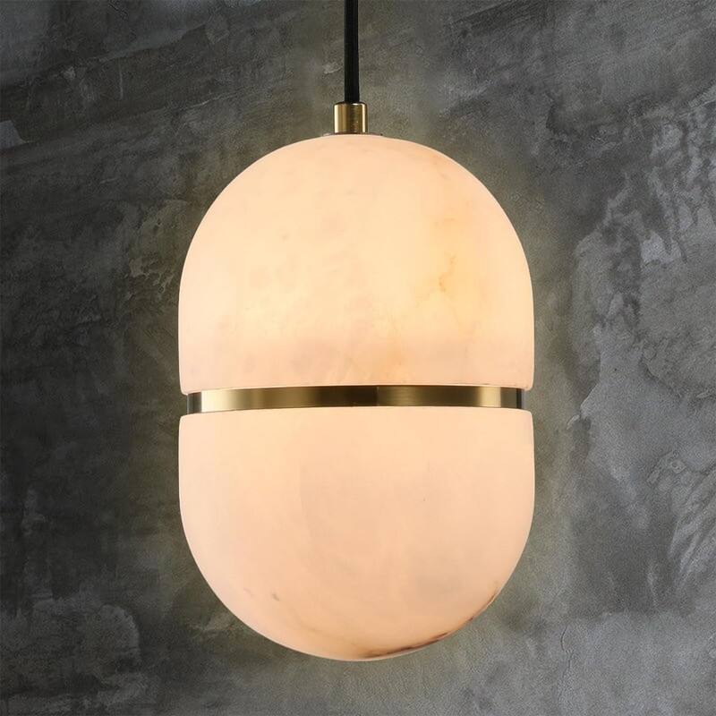 KAYLA Modern Indoor Pendant Lights Kitchen Island, Alabaster Single Pendant Hanging Light Fixture, Height Adjustable - 5.5''W×6.9''H