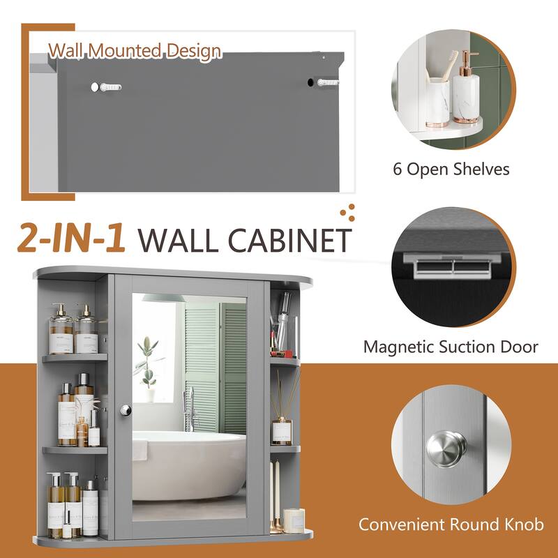 Futzca Bathroom Medicine Cabinet with Mirror and 6 Open Shelves