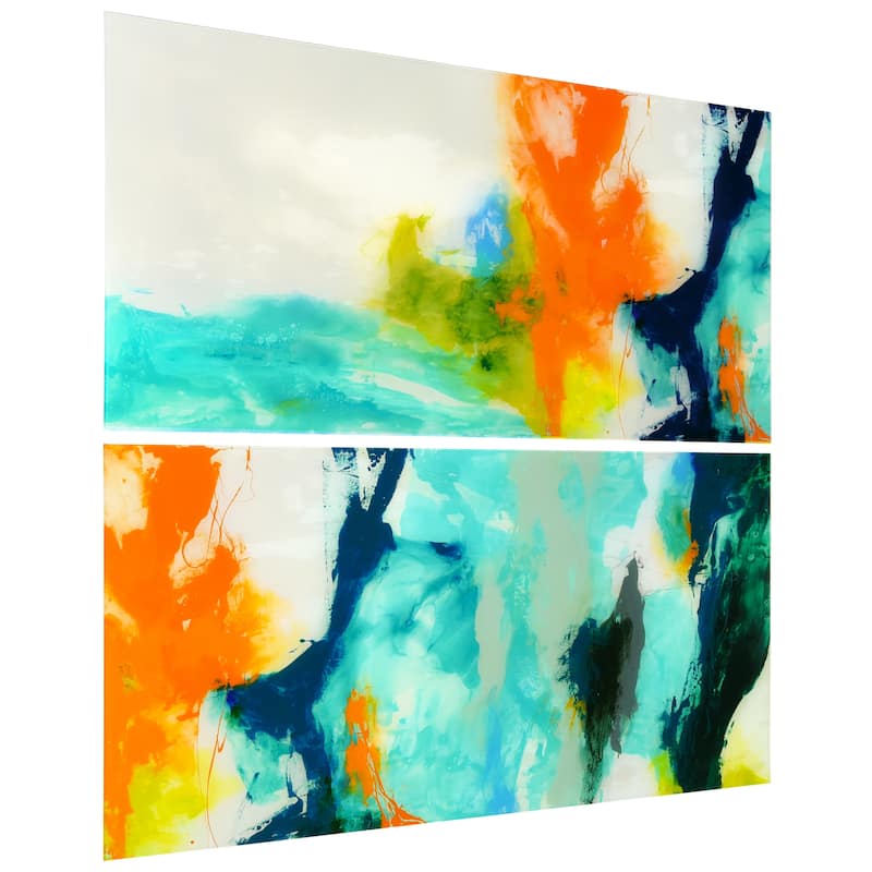 "Tidal Abstract' Glass Wall Art Printed on Frameless Free Floating Tempered Glass Panel