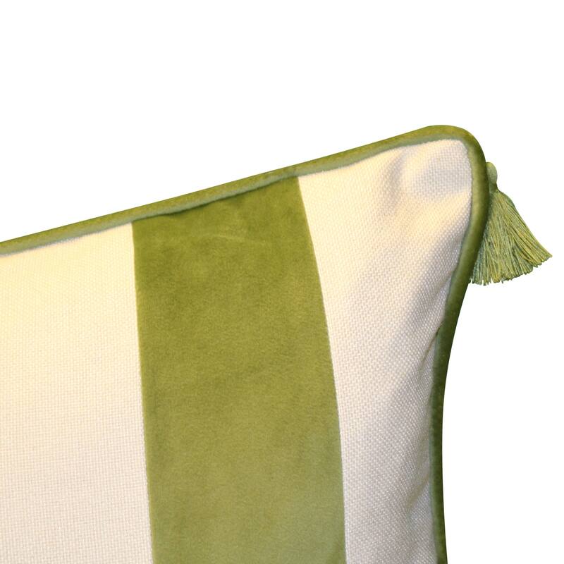 Edie At Home Striped Tassel Faux Linen and Velvet Lumbar Decorative Throw Pillow