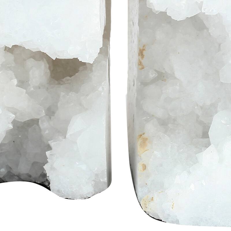 5 Inch Natural White Stone Bookends, Artisanal Textured Geode Rock