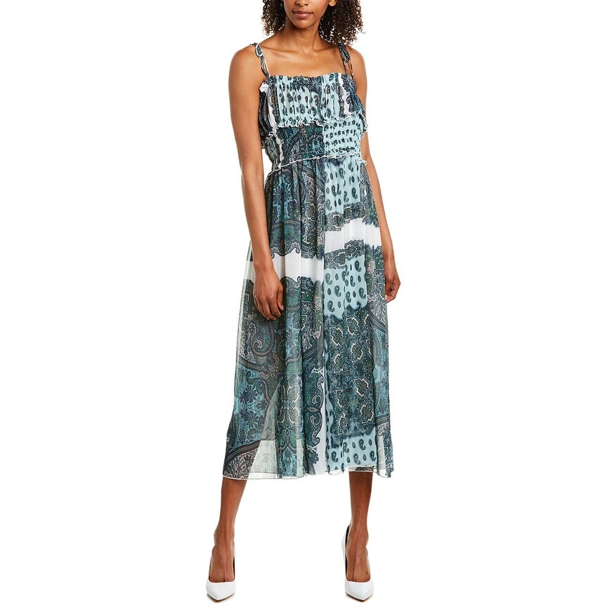 smocked bodice midi dress