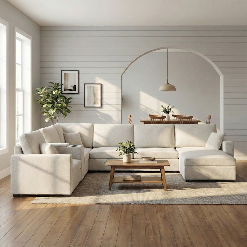 GDFStudio - 134" Modular Chenille U-Shape 5-Seat Sectional Sofa with Storage