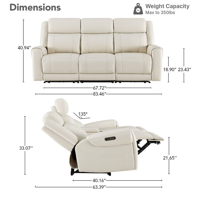 Spruce & Spring Leo Power Wall Hugger Reclining Sofa with Multi-Function Console