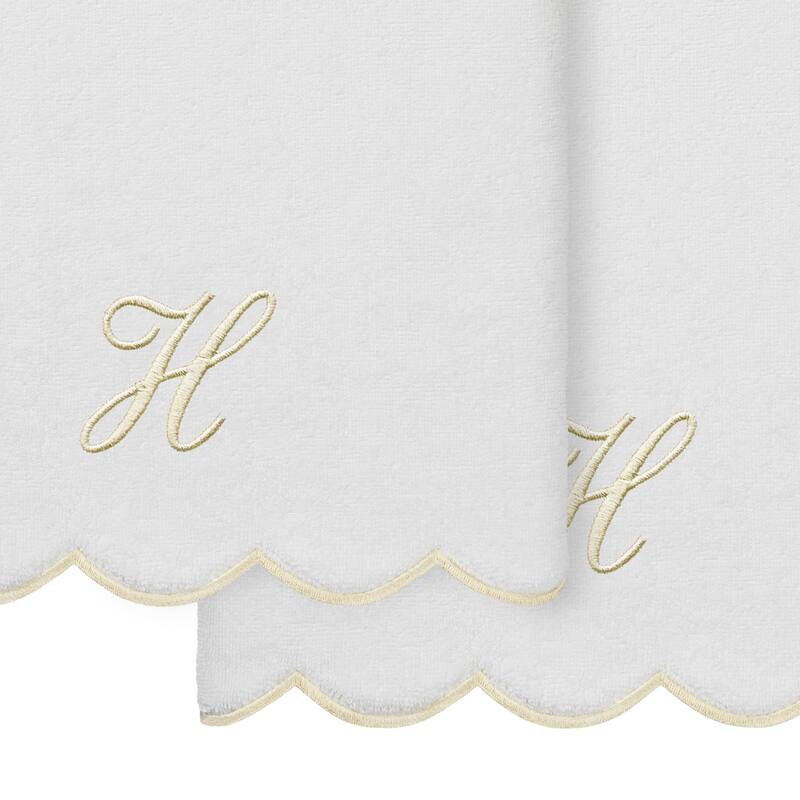 Authentic Hotel and Spa 100% Turkish Cotton Beige ADORNIA Scallop Personalized 2 Piece Bath Towel Set - 2 Bath Towels
