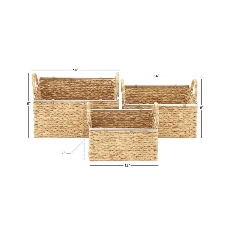 Seagrass Handmade Decorative and Functional Storage Basket with Handles - Set of 3 Light Brown - Roche River Decor