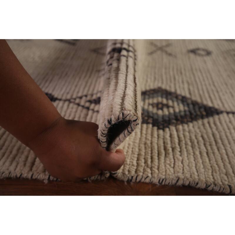 Ivory Moroccan Area Rug Hand-Knotted Wool Carpet - 7'10"x 11'9"